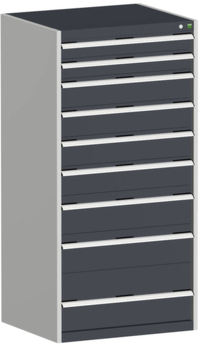 bott Armoire à tiroirs cubio surface de base 800x650 mm, 9 tiroir(s), RAL7035 gris clair/RAL7016 gris anthracite