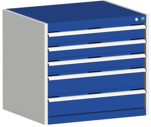 bott Armoire à tiroirs cubio surface de base 800x650 mm, 5 tiroir(s), RAL7035 gris clair/RAL5010 bleu gentiane