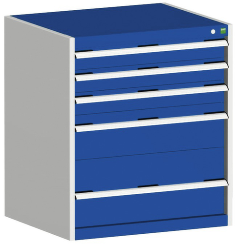 bott Armoire à tiroirs cubio surface de base 800x650 mm, 5 tiroir(s), RAL7035 gris clair/RAL5010 bleu gentiane