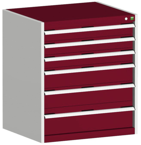 bott Armoire à tiroirs cubio surface de base 800x750 mm, 6 tiroir(s), RAL7035 gris clair/RAL3004 rouge pourpre