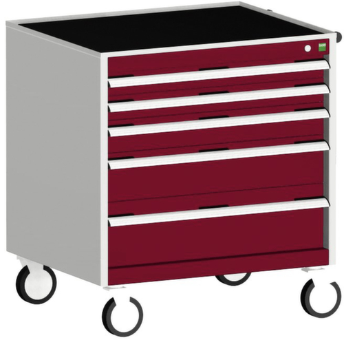 bott Armoire à tiroirs mobile cubio, 5 tiroir(s), RAL7035 gris clair/RAL3004 rouge pourpre