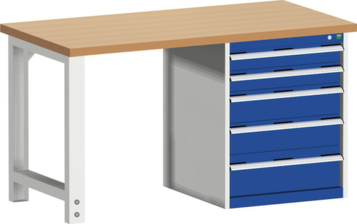 bott Établi modulable stationnaire cubio, 5 tiroirs, RAL7035 gris clair/RAL5010 bleu gentiane