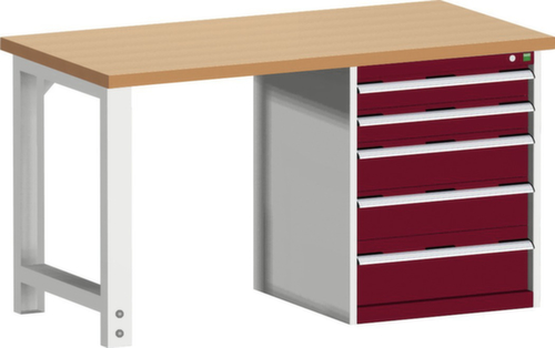 bott Établi modulable stationnaire cubio, 5 tiroirs, RAL7035 gris clair/RAL3004 rouge pourpre
