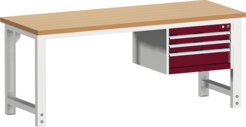 bott Etabli cubio fixe ou réglable en hauteur, 3 tiroirs, RAL7035 gris clair/RAL3004 rouge pourpre