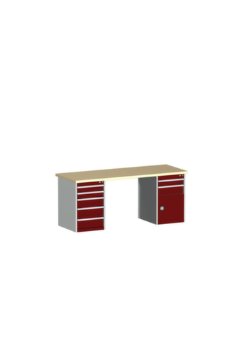 bott Établi modulable stationnaire cubio, 7 tiroirs, 1 armoire, RAL7035 gris clair/RAL3004 rouge pourpre