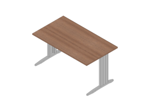 Quadrifoglio Bureau Practika avec piètement en C, largeur x profondeur 1400 x 800 mm, plaque noyer Canaletto
