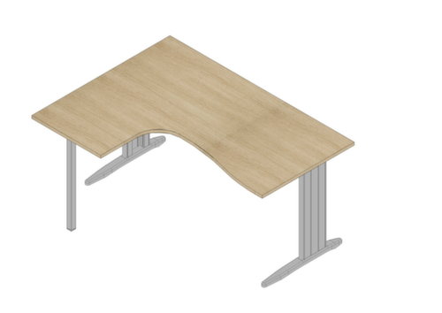 Quadrifoglio Bureau d'angle Practika, piètement en C, largeur 1600 mm, chêne/alu