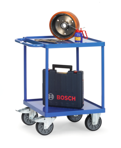 fetra Chariots de table avec bacs étanches à l'huile 600x600 mm, force 500 kg, 2 plateaux