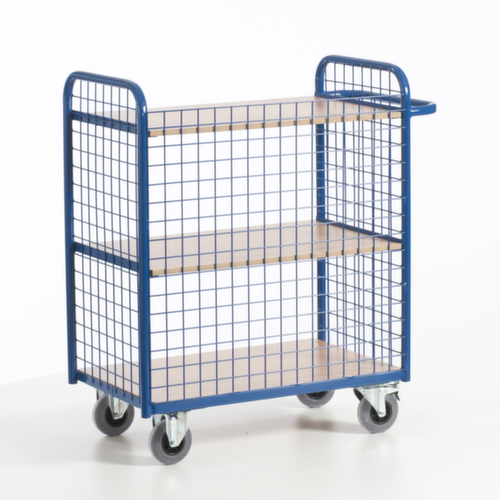 Rollcart Chariot de bureau avec 3 parois grillagées, force 150 kg, 3 plateaux