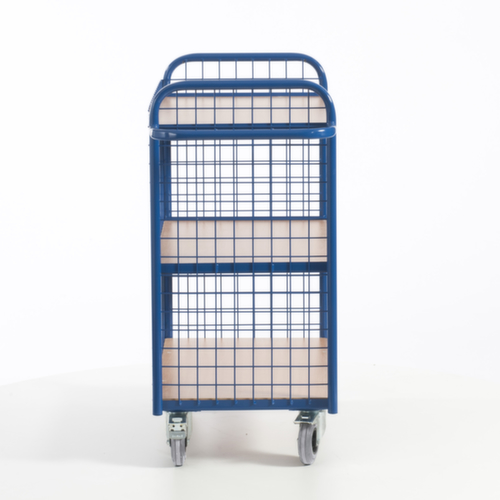 Rollcart Chariot de bureau avec 3 parois grillagées, force 150 kg, 3 plateaux