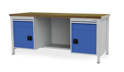 Bedrunka + Hirth Etabli avec plateau en hêtre massif Piétement en plusieurs couleurs, 2 tiroirs, 2 armoires, 1/2 tablette