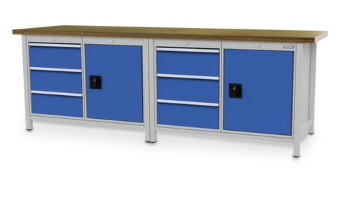 Bedrunka + Hirth Etabli avec plateau en hêtre massif Piétement en plusieurs couleurs, 6 tiroirs, 2 armoires