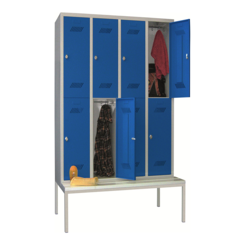 PAVOY Armoire vestiaire à deux niveaux Basis avec banc + 4x2 compartiments, largeur de compartiment 300 mm