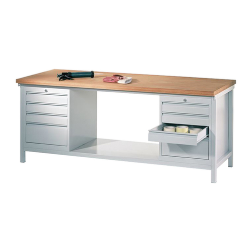 PAVOY Établi avec différents soubassements, 8 tiroirs, 1 tablette