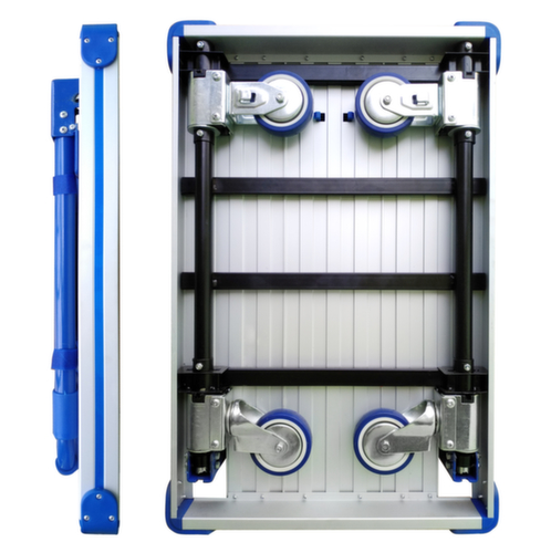 Chariot avec barre de poussée en aluminium avec poignée rabattable et roues