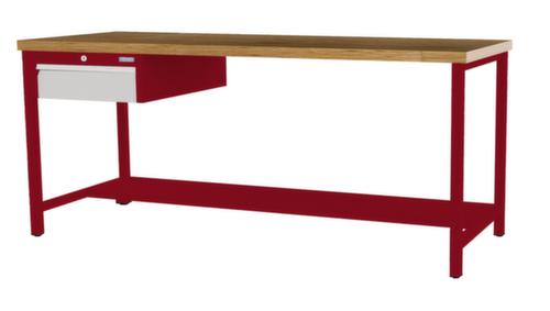 Bedrunka + Hirth Etabli avec plateau en hêtre massif Piétement en plusieurs couleurs, 1 tiroir, 1/2 tablette