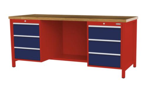 Bedrunka + Hirth Etabli avec plateau en hêtre massif Piétement en plusieurs couleurs, 6 tiroirs, 1/2 tablette