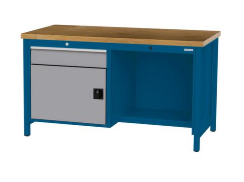 Bedrunka + Hirth Etabli avec plateau en hêtre massif Piétement en plusieurs couleurs, 1 tiroir, 1 armoire, 1/2 tablette