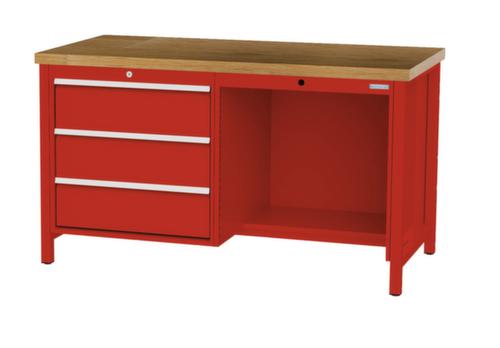 Bedrunka + Hirth Etabli avec plateau en hêtre massif Piétement en plusieurs couleurs, 3 tiroirs, 1/2 tablette