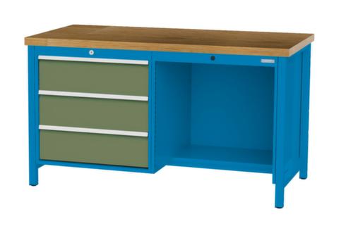Bedrunka + Hirth Etabli avec plateau en hêtre massif Piétement en plusieurs couleurs, 3 tiroirs, 1/2 tablette