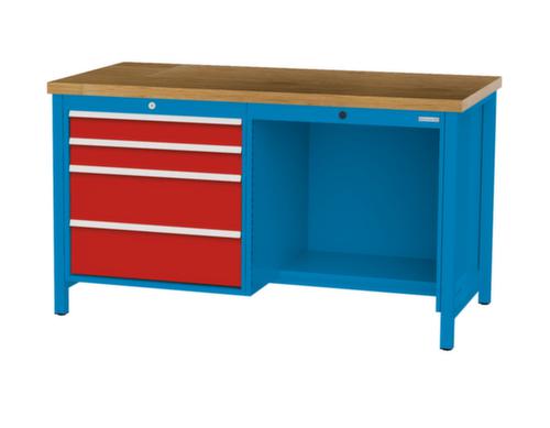 Bedrunka + Hirth Etabli avec plateau en hêtre massif Piétement en plusieurs couleurs, 4 tiroirs, 1/2 tablette