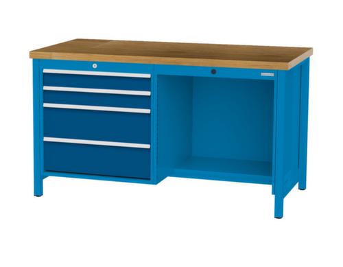 Bedrunka + Hirth Etabli avec plateau en hêtre massif Piétement en plusieurs couleurs, 4 tiroirs, 1/2 tablette