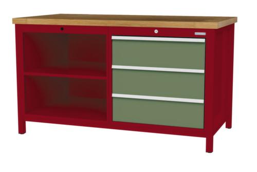 Bedrunka + Hirth Etabli avec plateau en hêtre massif Piétement en plusieurs couleurs, 3 tiroirs, 2 tablettes