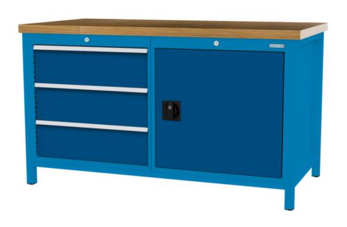 Bedrunka + Hirth Etabli avec plateau en hêtre massif Piétement en plusieurs couleurs, 3 tiroirs, 1 armoire