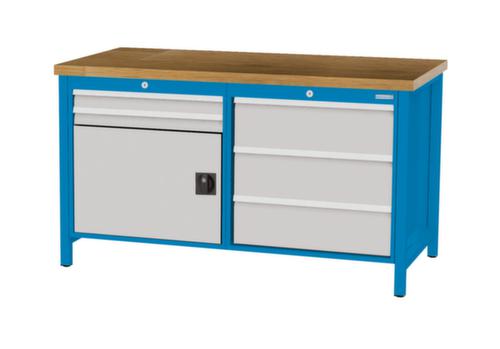 Bedrunka + Hirth Etabli avec plateau en hêtre massif Piétement en plusieurs couleurs, 5 tiroirs, 1 armoire