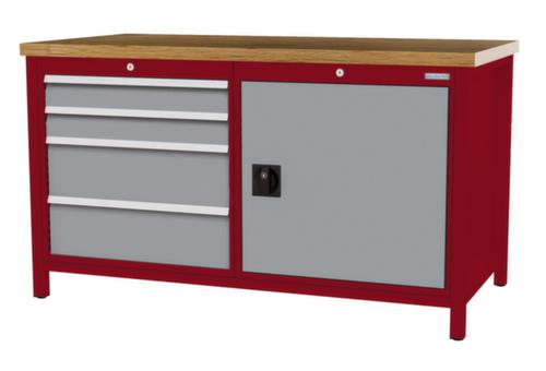 Bedrunka + Hirth Etabli avec plateau en hêtre massif Piétement en plusieurs couleurs, 4 tiroirs, 1 armoire