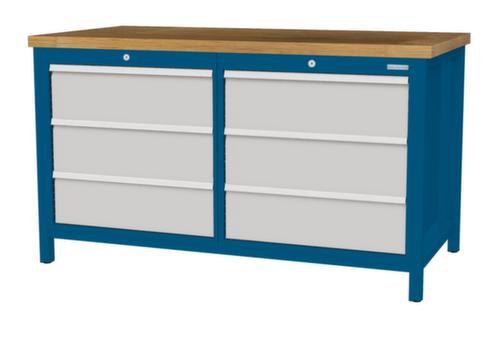 Bedrunka + Hirth Etabli avec plateau en hêtre massif Piétement en plusieurs couleurs, 6 tiroirs