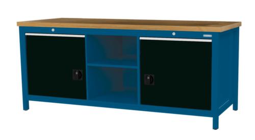 Bedrunka + Hirth Etabli avec plateau en hêtre massif Piétement en plusieurs couleurs, 2 tiroirs, 2 armoires, 2 tablettes