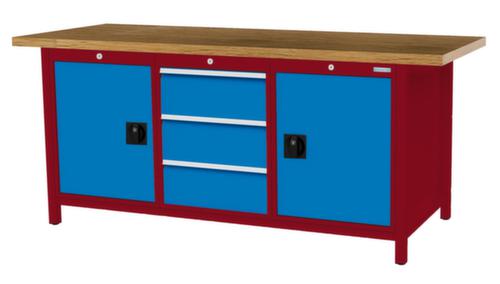 Bedrunka + Hirth Etabli avec plateau en hêtre massif Piétement en plusieurs couleurs, 3 tiroirs, 2 armoires