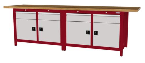 Bedrunka + Hirth Etabli avec plateau en hêtre massif Piétement en plusieurs couleurs, 4 tiroirs, 4 armoires