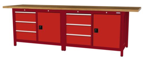 Bedrunka + Hirth Etabli avec plateau en hêtre massif Piétement en plusieurs couleurs, 6 tiroirs, 2 armoires