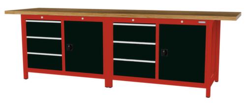 Bedrunka + Hirth Etabli avec plateau en hêtre massif Piétement en plusieurs couleurs, 6 tiroirs, 2 armoires