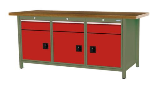 Bedrunka + Hirth Etabli avec plateau en hêtre massif Piétement en plusieurs couleurs, 3 tiroirs, 3 armoires