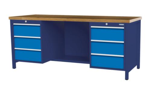 Bedrunka + Hirth Etabli avec plateau en hêtre massif Piétement en plusieurs couleurs, 6 tiroirs, 1/2 tablette
