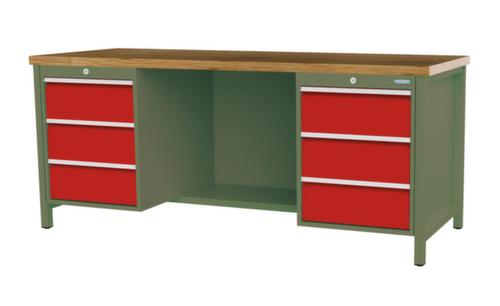 Bedrunka + Hirth Etabli avec plateau en hêtre massif Piétement en plusieurs couleurs, 6 tiroirs, 1/2 tablette