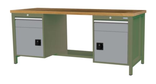 Bedrunka + Hirth Etabli avec plateau en hêtre massif Piétement en plusieurs couleurs, 2 tiroirs, 2 armoires, 1/2 tablette