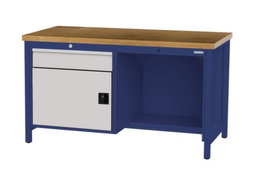 Bedrunka + Hirth Etabli avec plateau en hêtre massif Piétement en plusieurs couleurs, 1 tiroir, 1 armoire, 1/2 tablette