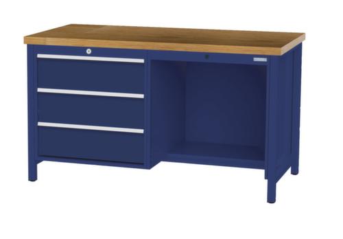 Bedrunka + Hirth Etabli avec plateau en hêtre massif Piétement en plusieurs couleurs, 3 tiroirs, 1/2 tablette