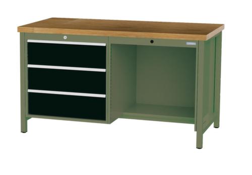 Bedrunka + Hirth Etabli avec plateau en hêtre massif Piétement en plusieurs couleurs, 3 tiroirs, 1/2 tablette