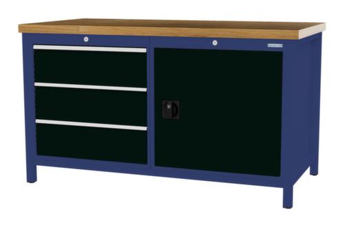 Bedrunka + Hirth Etabli avec plateau en hêtre massif Piétement en plusieurs couleurs, 3 tiroirs, 1 armoire