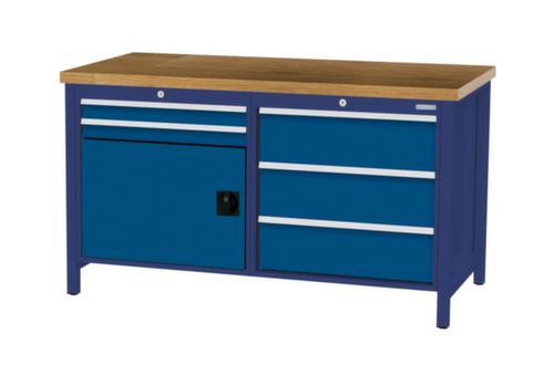 Bedrunka + Hirth Etabli avec plateau en hêtre massif Piétement en plusieurs couleurs, 5 tiroirs, 1 armoire