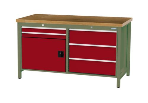 Bedrunka + Hirth Etabli avec plateau en hêtre massif Piétement en plusieurs couleurs, 5 tiroirs, 1 armoire