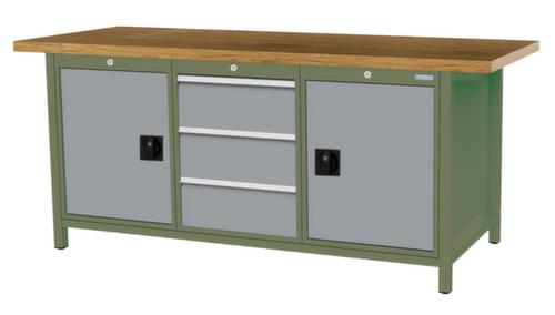 Bedrunka + Hirth Etabli avec plateau en hêtre massif Piétement en plusieurs couleurs, 3 tiroirs, 2 armoires