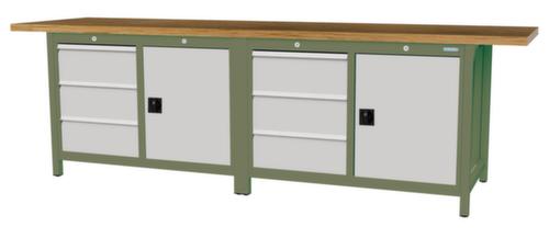 Bedrunka + Hirth Etabli avec plateau en hêtre massif Piétement en plusieurs couleurs, 6 tiroirs, 2 armoires