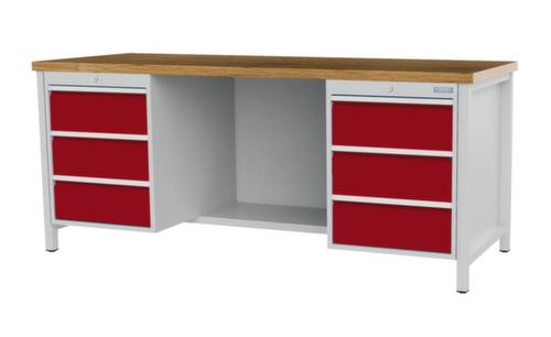 Bedrunka + Hirth Etabli avec plateau en hêtre massif Piétement en plusieurs couleurs, 6 tiroirs, 1/2 tablette