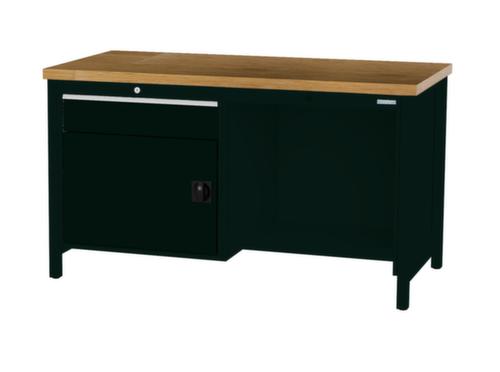 Bedrunka + Hirth Etabli avec plateau en hêtre massif Piétement en plusieurs couleurs, 1 tiroir, 1 armoire, 1/2 tablette